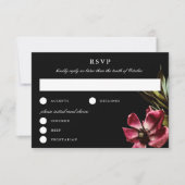 Dark + Moody Elegant Floral Black Wedding RSVP Karte (Vorderseite)