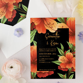 Dark Moody Elegant Orange Floral Wedding Einladung