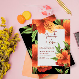 Dark Moody Elegant Orange Floral Wedding Einladung