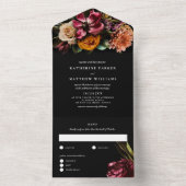 Dark + Moody Elegant Schwarze Hochzeit mit Flora All In One Einladung (Innen Boden)