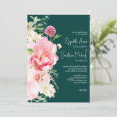 Dark Moody Emerald Blush Floral Stilftiges Skript Einladung (Stehend Vorderseite)