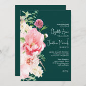 Dark Moody Emerald Blush Floral Stilftiges Skript Einladung (Vorne/Hinten)