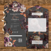 Dark Moody Fall Burgundy & Cream Peonies QR Code All In One Einladung