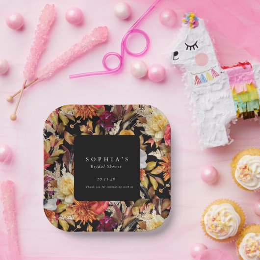 Dark Moody Fall Floral Romantisches Brautparty Pappteller (Party)