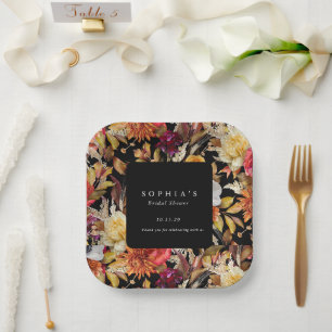 Dark Moody Fall Floral Romantisches Brautparty Pappteller