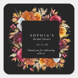 Dark Moody Fall Floral Romantisches Brautparty Quadratischer Aufkleber