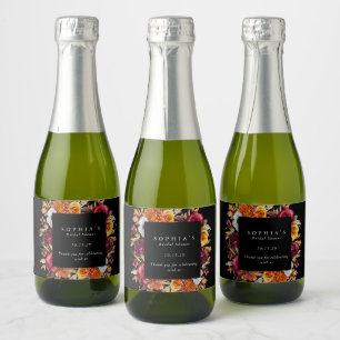 Dark Moody Fall Floral Romantisches Brautparty Schaumweinetikett