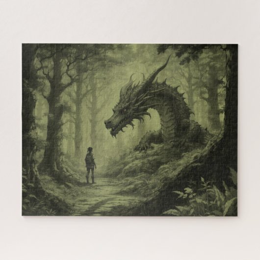Dark Moody Fantasy Forest Dragon Board Gamer Puzzle (Horizontal)