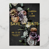 Dark Moody Floral Black & Lila Save the Date Folieneinladung (Vorderseite)