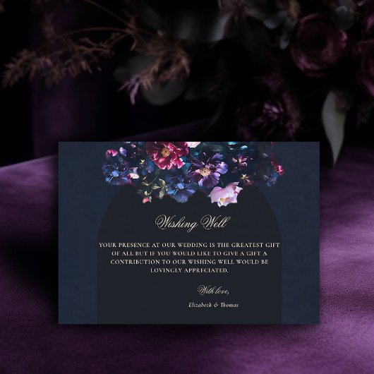 Dark Moody Floral Black Mauve Hochzeit wünschen gu Begleitkarte