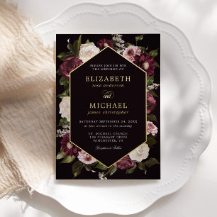 Dark Moody Floral Burgundy Wedding Elegant Folieneinladung