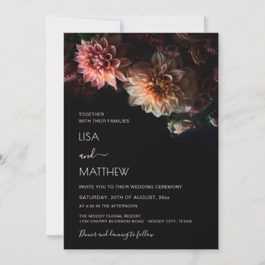 Dark Moody Floral | Casual Wedding Einladung (Vorderseite)
