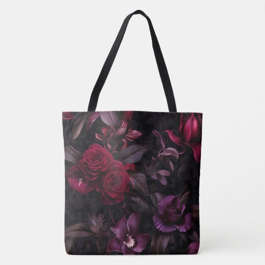 Dark Moody Floral Elegant Black & Burgundy Tasche (Vorderseite)