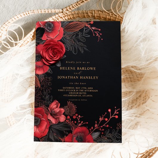 Dark Moody Floral Elegant Gothic Wedding Einladung