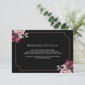 Dark Moody Floral Frame Black Wedding Details Begleitkarte (Stehend Vorderseite)