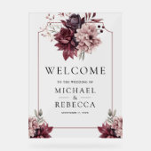 Dark Moody Floral Frame Wedding Welcome Acrylschild (Vorderseite)