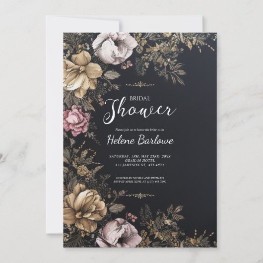 Dark Moody Floral Gothic Brautparty Einladung (Vorderseite)