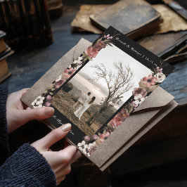 Dark Moody Floral Herbst Foto Save the Date Einladung