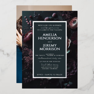 Dark Moody Floral mit Foto Folieneinladung