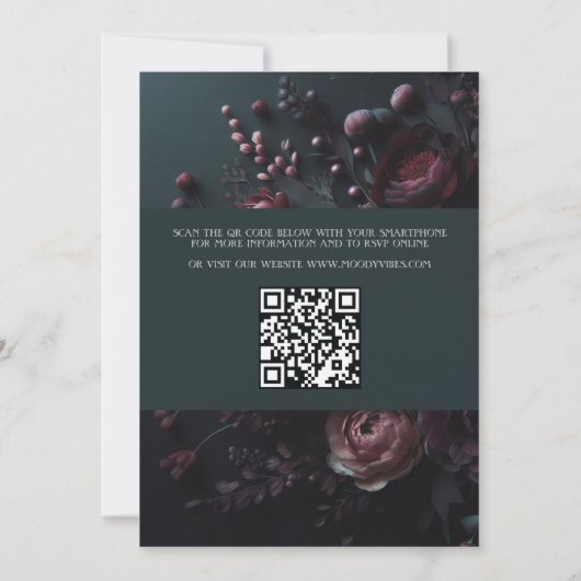 Dark Moody Floral mit QR-Code Einladung (Rückseite)