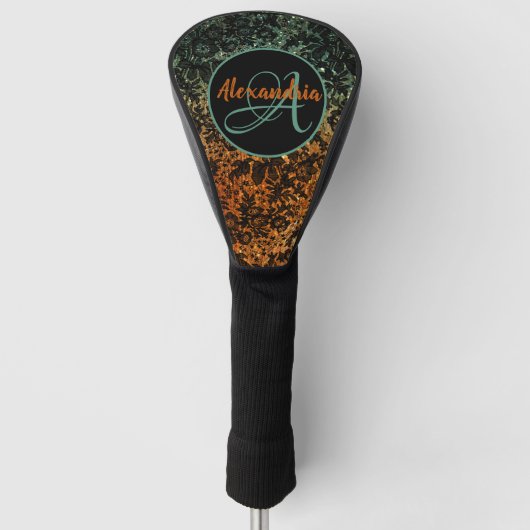 Dark Moody Floral Monogram Golf Headcover (Vorderseite)
