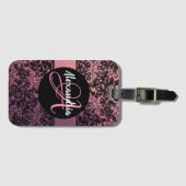 Dark Moody Floral on Pink Monogram Gepäckanhänger (Vorderseite (Horizontal))