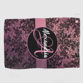 Dark Moody Floral on Pink Monogram Golfhandtuch (Horizontal)