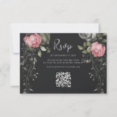 Dark Moody Floral QR Code Wedding RSVP Karte (Vorderseite)