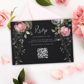 Dark Moody Floral QR Code Wedding RSVP Karte