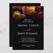 Dark Moody Floral Ranunculus Hochzeit Einladung (Vorne/Hinten)