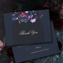 Dark Moody Floral Romantic Black Mauve Wedding Dankeskarte