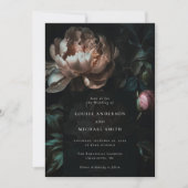 Dark Moody Floral Romantic Black Peony Wedding Einladung (Vorderseite)