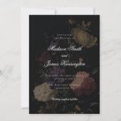 Dark Moody Floral Romantic Black Peony Wedding Einladung (Vorderseite)