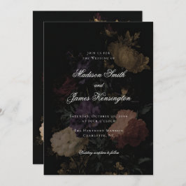 Dark Moody Floral Romantic Black Peony Wedding Einladung