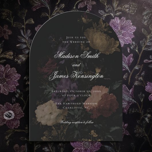 Dark Moody Floral Romantic Black Peony Wedding Einladung