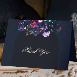 Dark Moody Floral Romantic Mauve Black Wedding Dankeskarte
