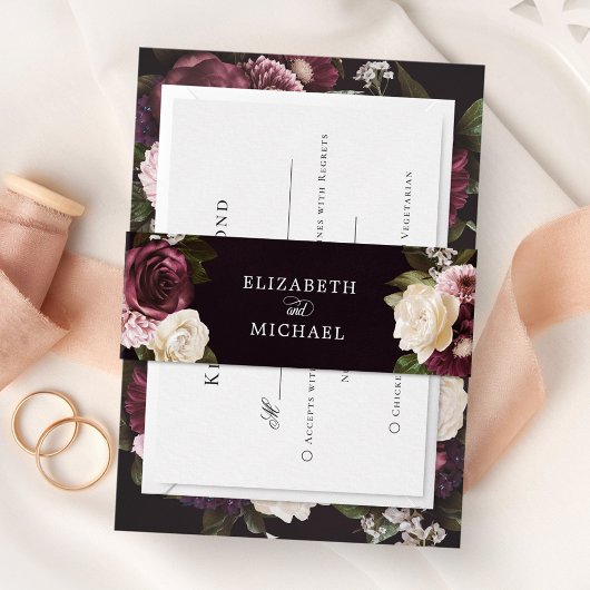 Dark Moody Floral Romantic Wedding Einladungsbanderole