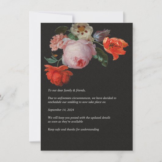 Dark & Moody Floral Save the Date Einladung (Rückseite)