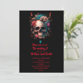 Dark Moody Floral Skull Gothic Wedding Einladung (Stehend Vorderseite)