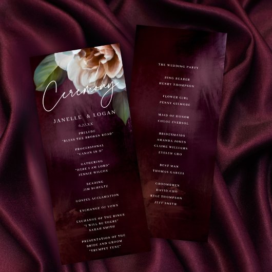 Dark + Moody Floral Wedding Program Einladung