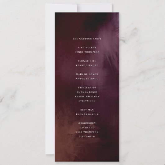 Dark + Moody Floral Wedding Program Einladung (Rückseite)