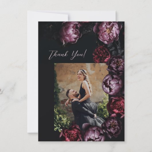 Dark Moody Floral Wedding Thank You Dankeskarte (Vorderseite)