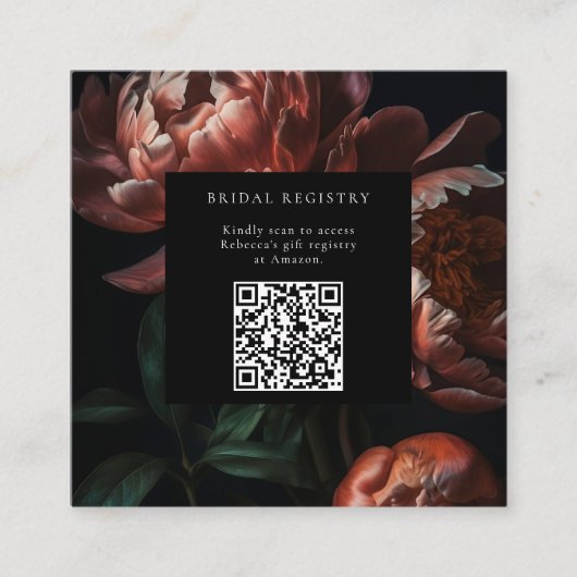 Dark Moody Florals Brautparty QR Code Begleitkarte (Vorderseite)