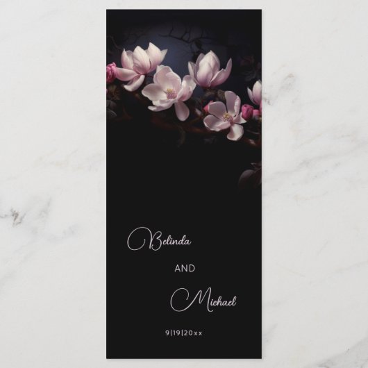 Dark Moody Flowers Magnolia Wedding Menükarte (Rückseite)