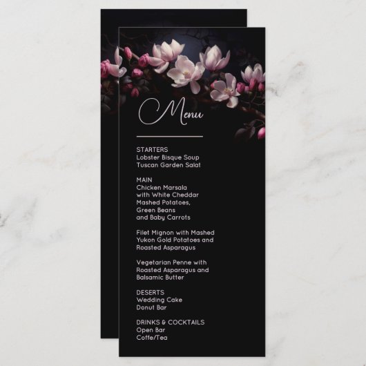 Dark Moody Flowers Magnolia Wedding Menükarte (Vorne/Hinten)