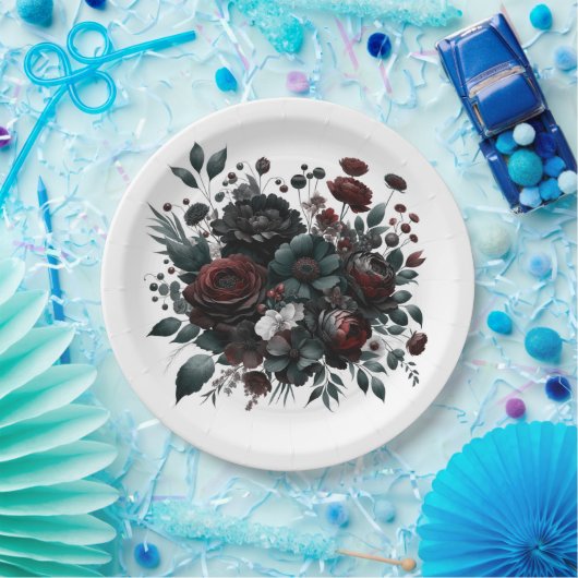 Dark Moody Forest Blume Elegante Blumenhochzeit Pappteller (Party)