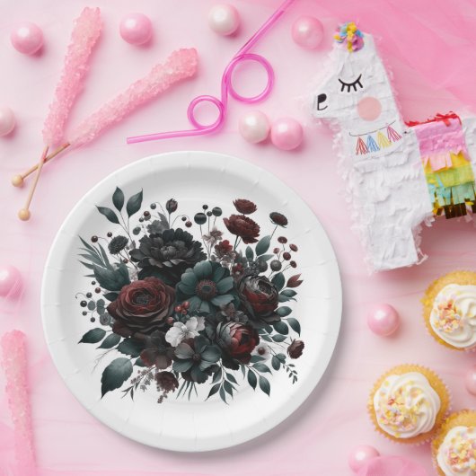 Dark Moody Forest Blume Elegante Blumenhochzeit Pappteller (Party)