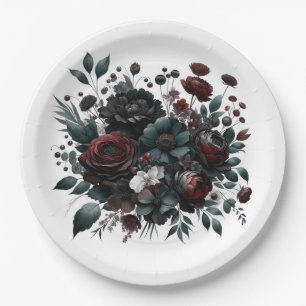 Dark Moody Forest Blume Elegante Blumenhochzeit Pappteller