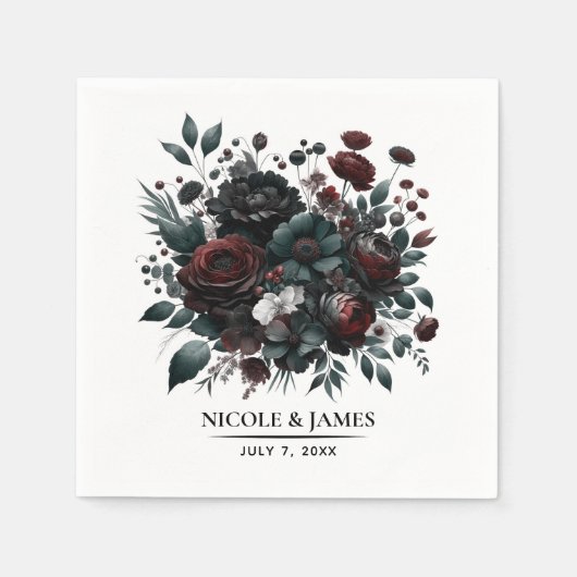 Dark Moody Forest Blume Elegante Blumenhochzeit Serviette (Vorderseite)