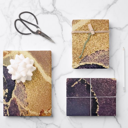 Dark Moody Gold Lila Abstrakt Geschenkpapier Set (Vorderseite)